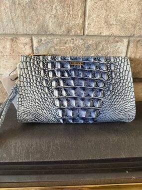 Brahmin Daisy in Bell Bottom Blue Croc-Embossed Wristlet/cosmetic pouch